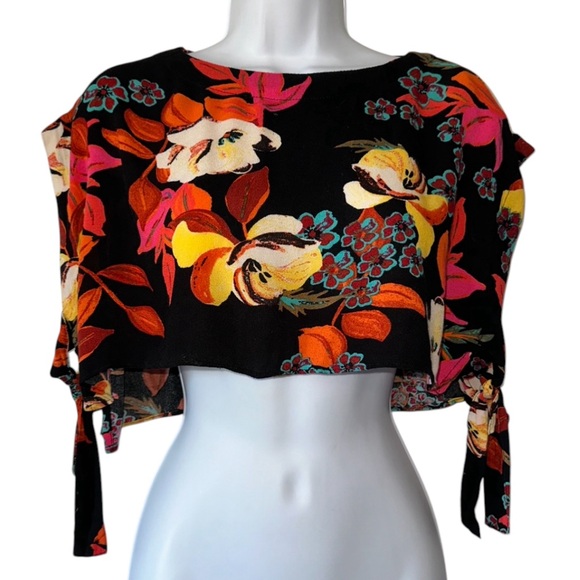 Free People Women’s Black Sundown Multicolor Floral Crop Top- Size XS - Picture 1 of 7